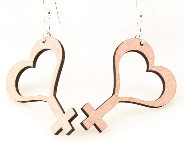 Stylish pink Female Symbol Earrings made from sustainably sourced wood with silver-finished stainless steel ear wires.