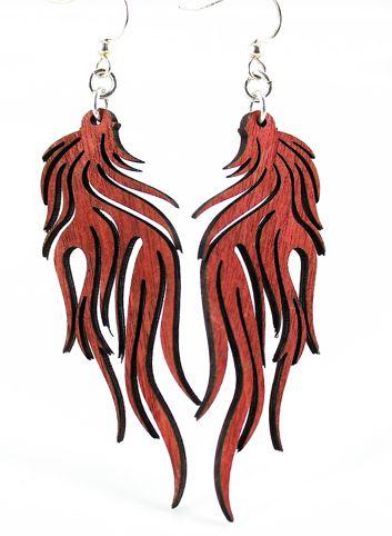 Stylish Flame Earrings #1043 made from sustainable wood, featuring a vibrant Cherry Red color and hypoallergenic stainless steel ear wires.