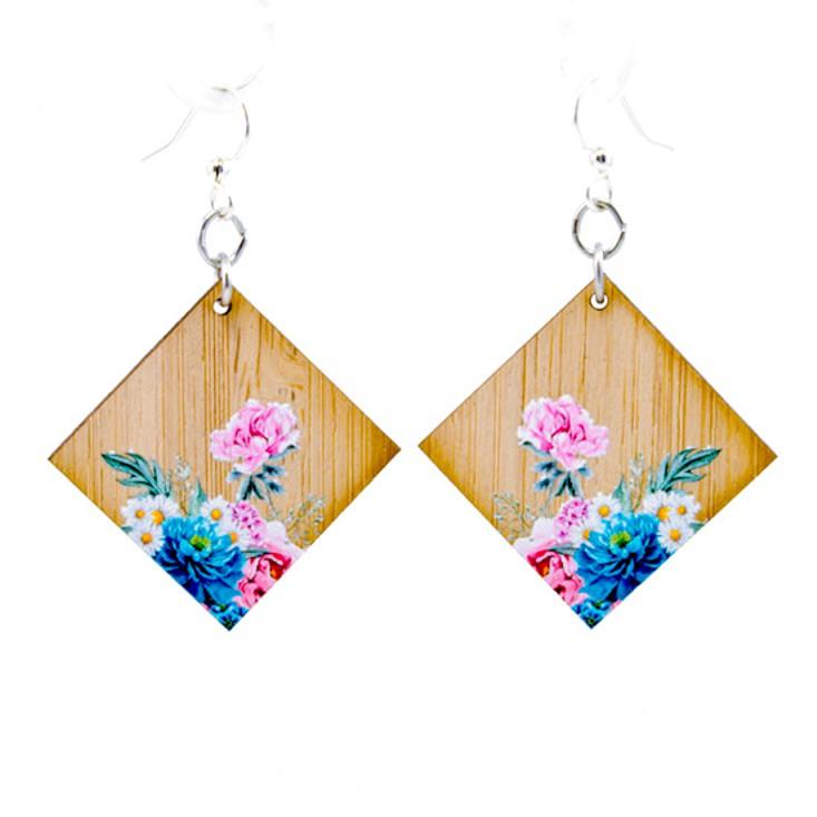 Floral Artistry Bamboo Earrings #978 showcasing elegant minimalistic design with natural bamboo texture.