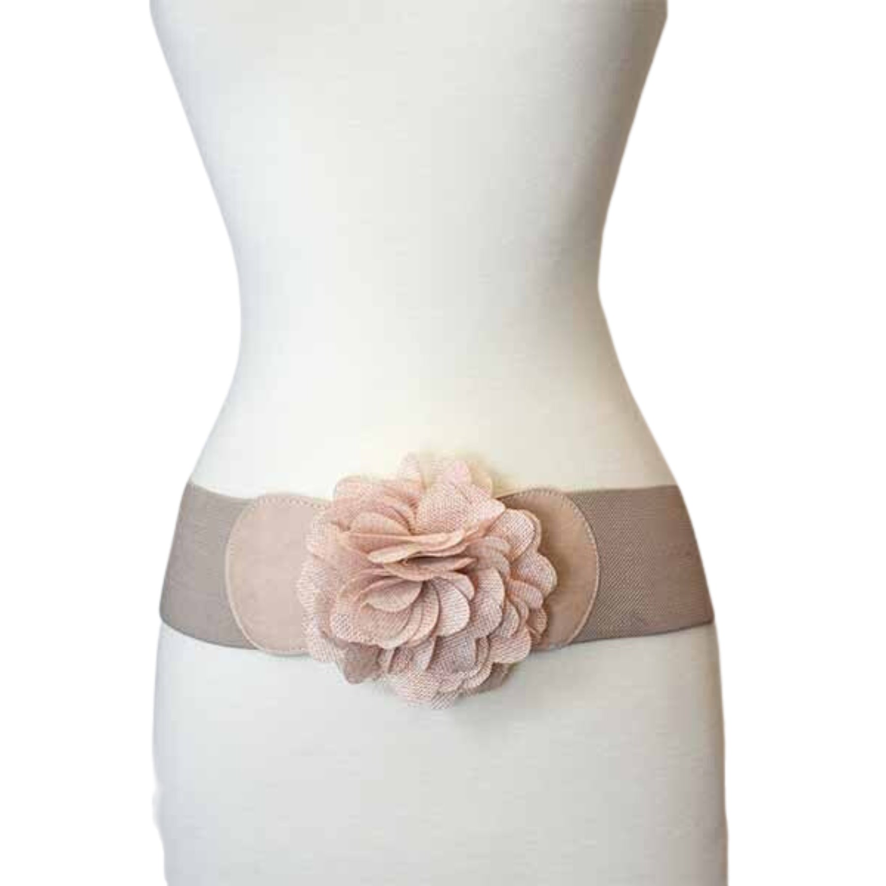 Flower Accent Stretch Belt featuring a floral design, stretchable material, and secure hook closure, perfect for enhancing outfits.