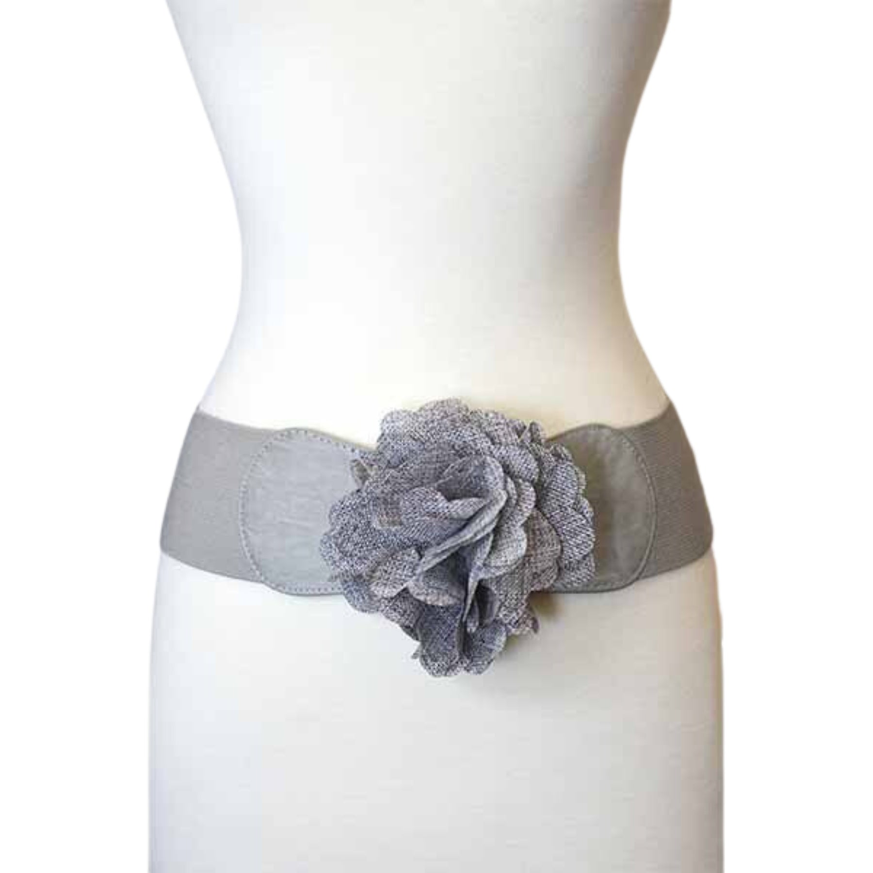 Flower Accent Stretch Belt featuring a floral design, stretchable material, and secure hook closure, perfect for enhancing outfits.