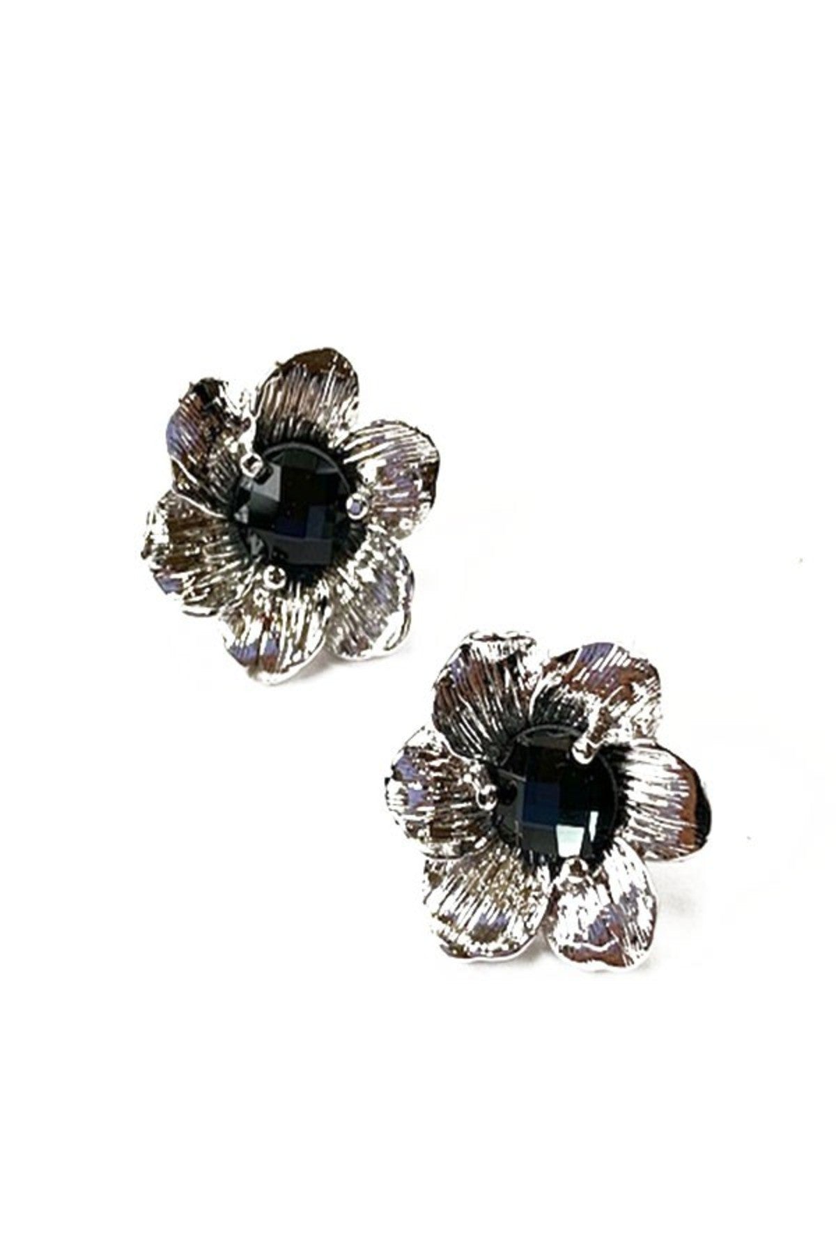 A pair of elegant jeweled flower earrings with a post back design, featuring a double plated finish and a diameter of 3/4 inch.