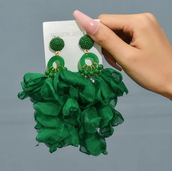 A pair of stylish Flower Glam Earrings featuring vibrant beaded lace flowers, perfect for accessorizing any outfit.