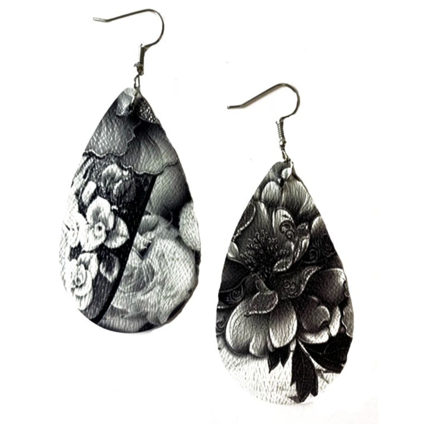 Elegant Flower Print Teardrop Earrings with a chic design, featuring a floral pattern and a drop length of 2.25 inches.