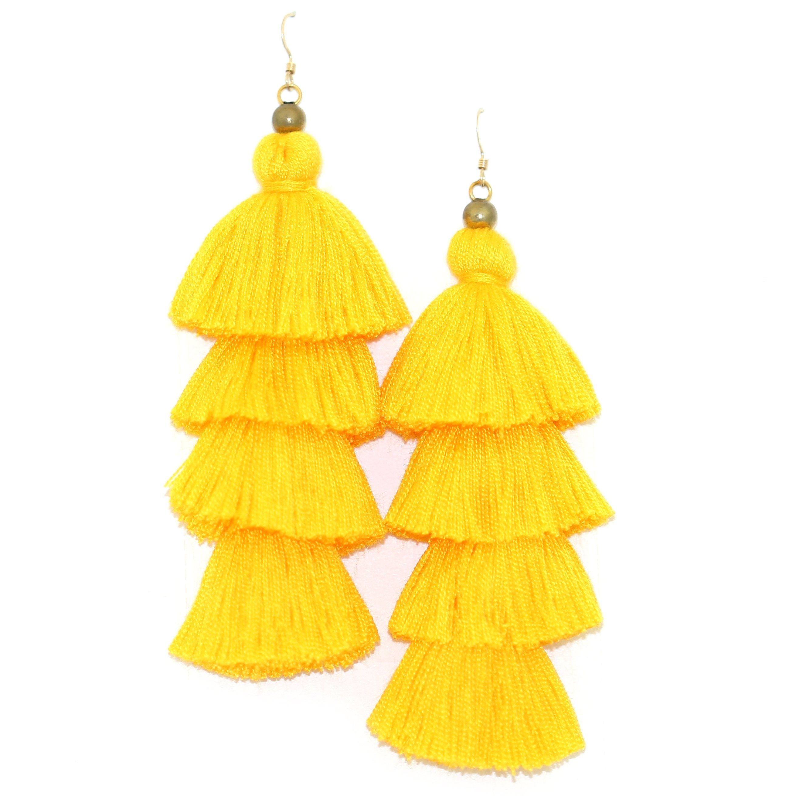 Vibrant Fringe Tassel Earrings with gold-filled ear wires, showcasing a colorful and stylish design.