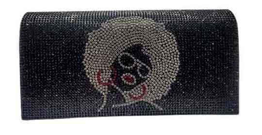 A glamorous FULL CRYSTAL COVER CLUTCH with sparkling crystals, detachable chain, and magnetic closure, perfect for evening events.