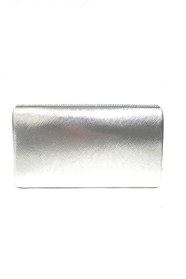 Elegant Full Crystal Cover Evening Clutch with detachable chain and magnetic closure, featuring a soft lining and open wall pocket.