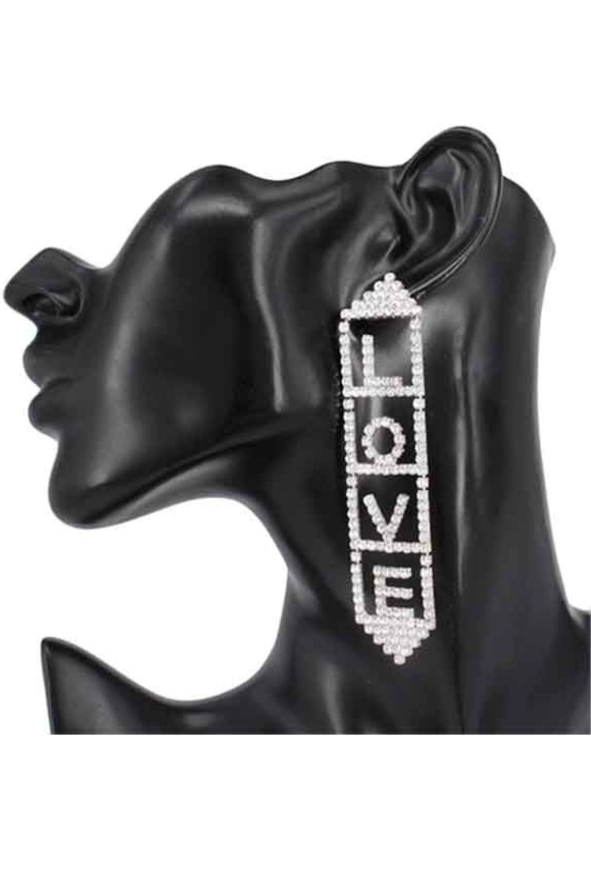 Full Crystal Love Earrings featuring a sparkling crystal design, post back for secure fit, perfect for any occasion.