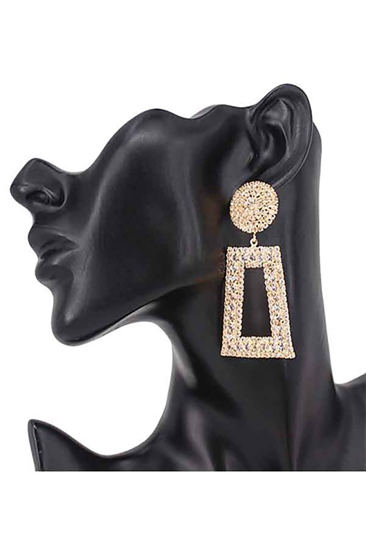 Full Crystal Open Rectangular Post Earrings with a stunning drop design, showcasing sparkling crystals in a modern rectangular shape.