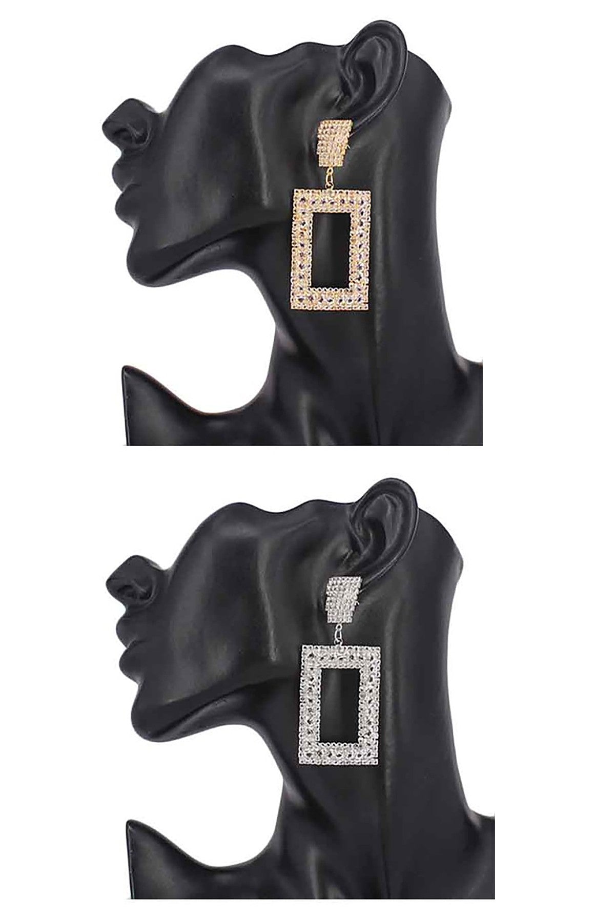 Elegant Full Crystal Open Square Post Earrings with a stunning design, featuring a secure post back and shimmering crystals.