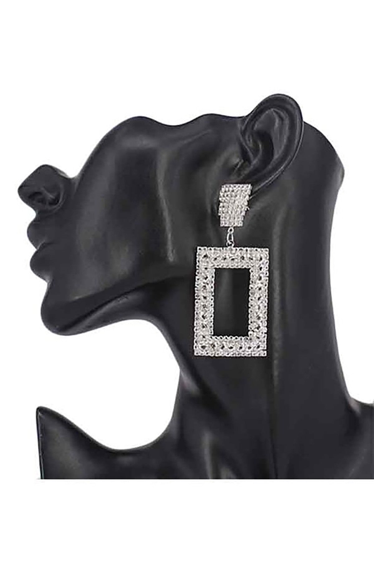 Elegant Full Crystal Open Square Post Earrings with a stunning design, featuring a secure post back and shimmering crystals.