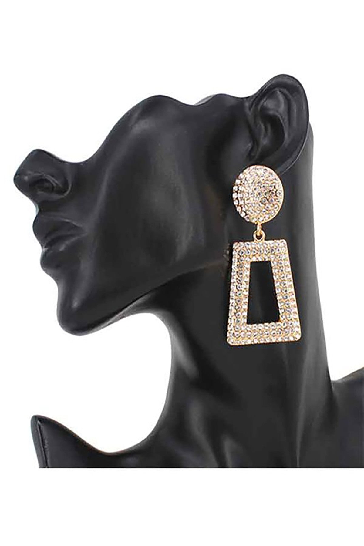 Elegant Full Crystal Post Earrings with open rectangle design, showcasing sparkling crystals.