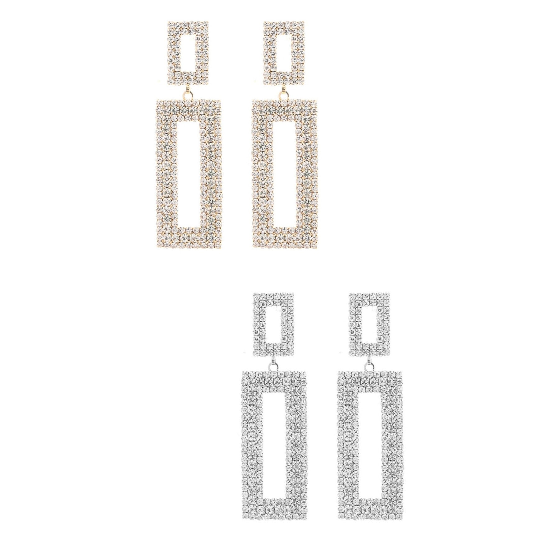 Elegant Full Crystal Rectangle Post Back Earrings showcasing a stunning design with a secure post back closure.