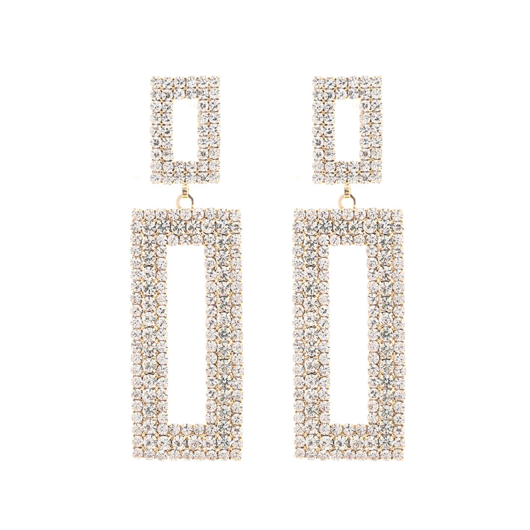 Elegant Full Crystal Rectangle Post Back Earrings showcasing a stunning design with a secure post back closure.