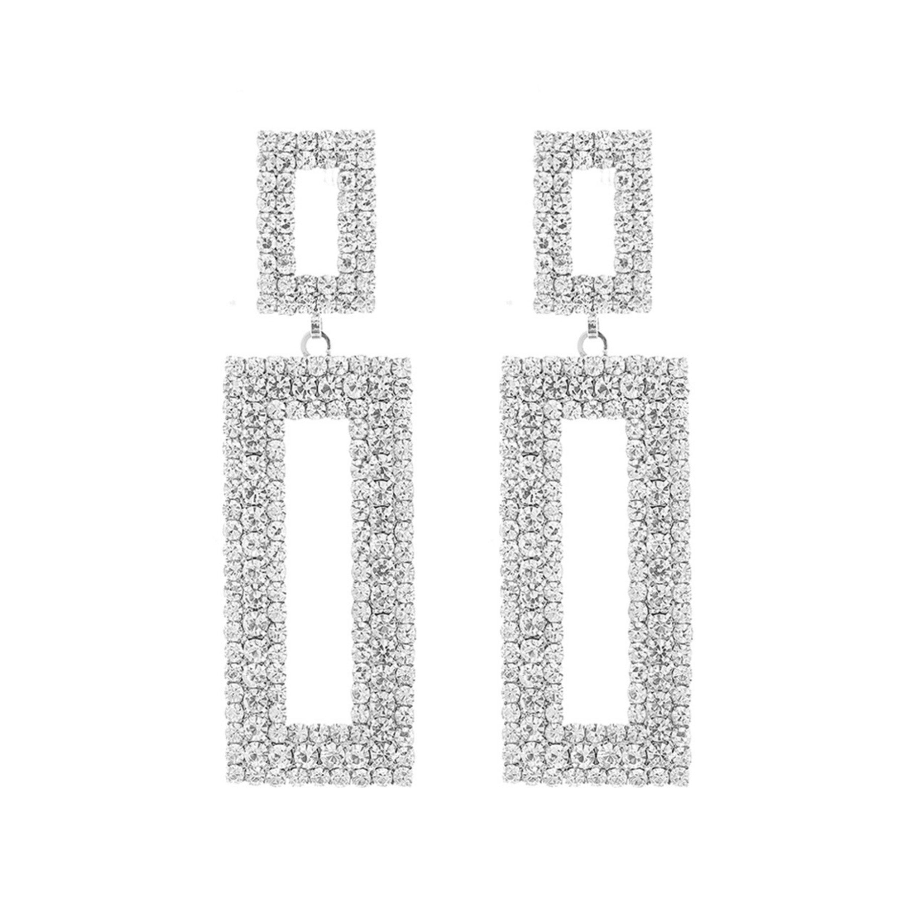 Elegant Full Crystal Rectangle Post Back Earrings showcasing a stunning design with a secure post back closure.