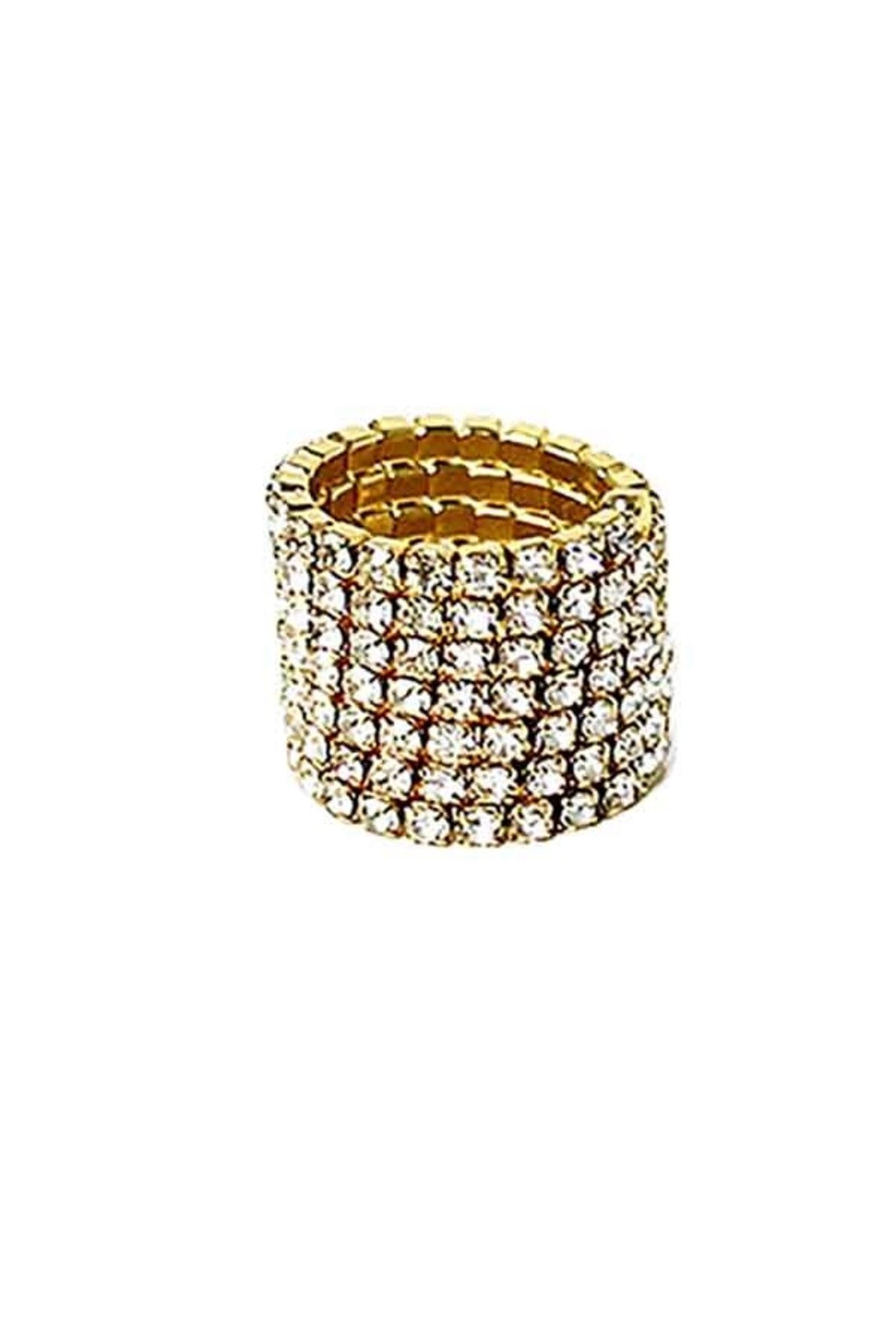 A sparkling full rhinestone spring ring with a stretchy band, showcasing a dazzling array of rhinestones.