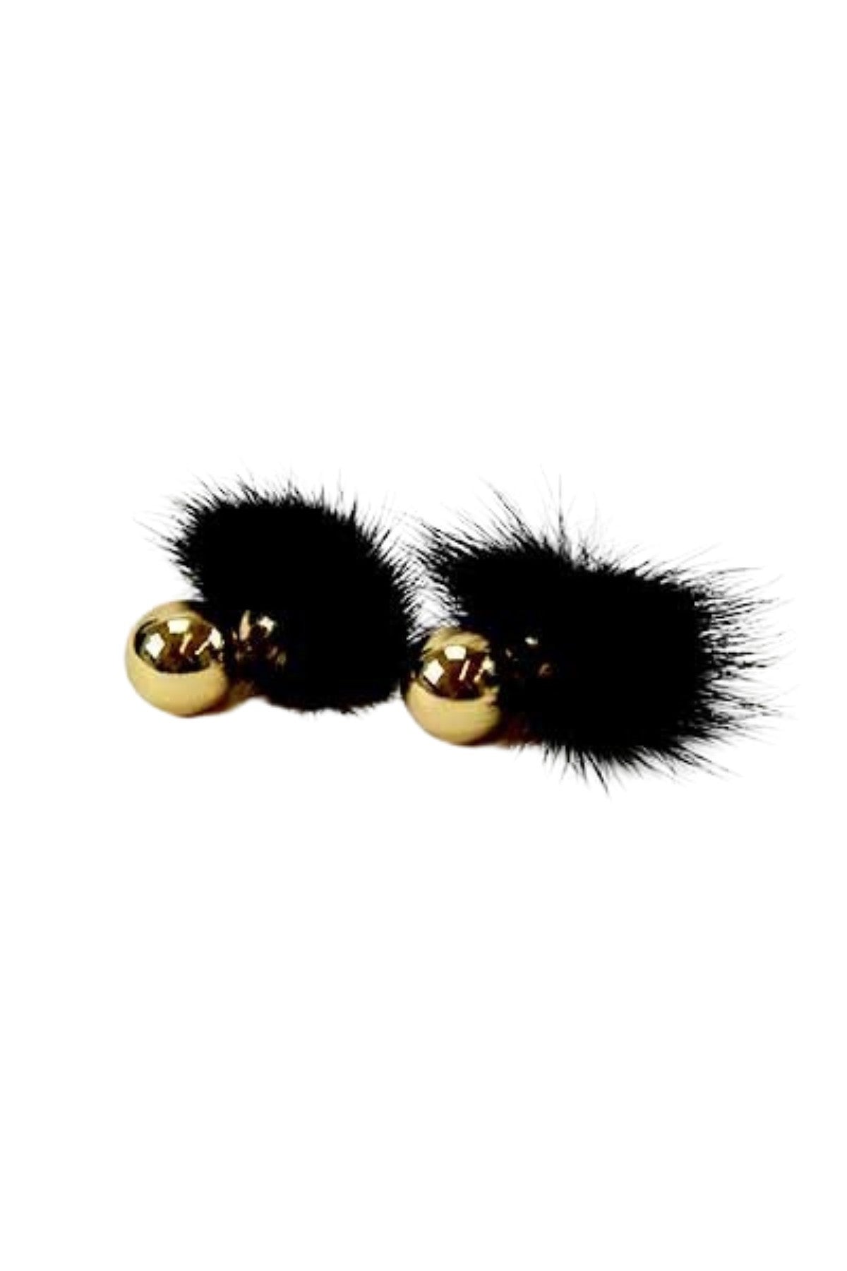 A pair of stylish fur ball earrings featuring a soft fur design and secure post back closure, perfect for any occasion.