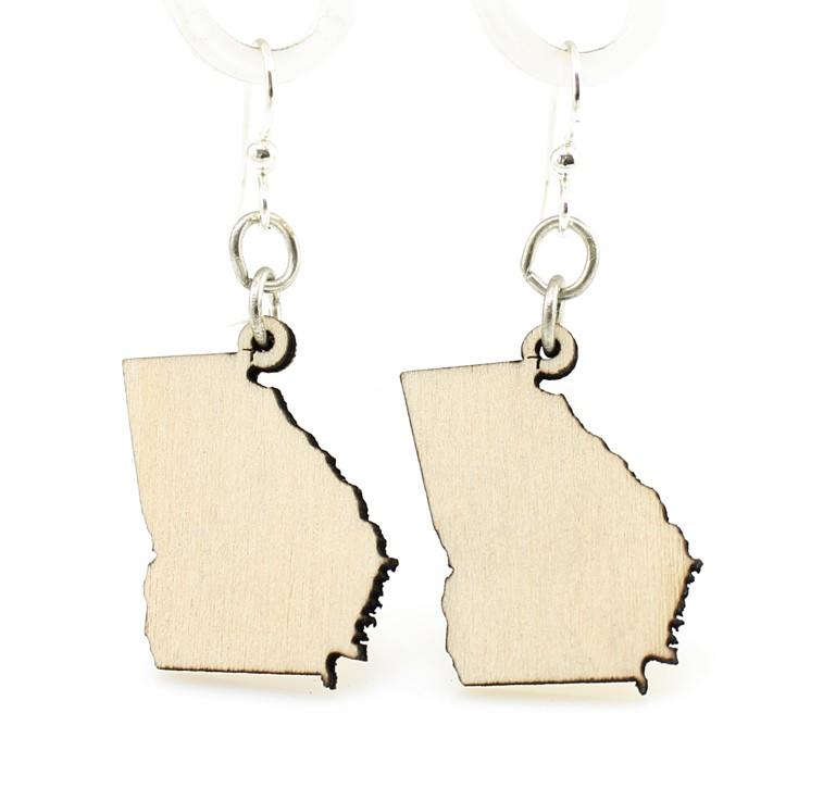 Georgia State Earrings made from lightweight, sustainably sourced wood with silver-finished stainless steel ear wires.