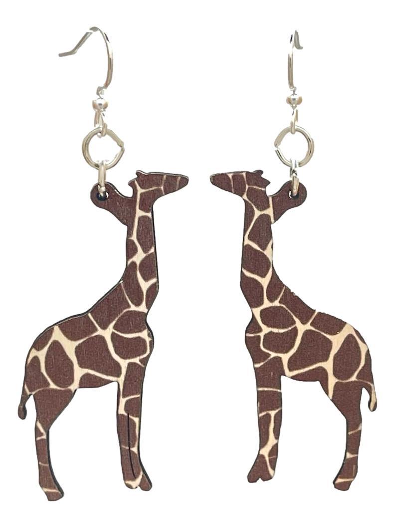 Stylish Giraffe Print Earrings made from sustainably sourced wood with silver-finished ear wires, featuring a unique laser-cut design.