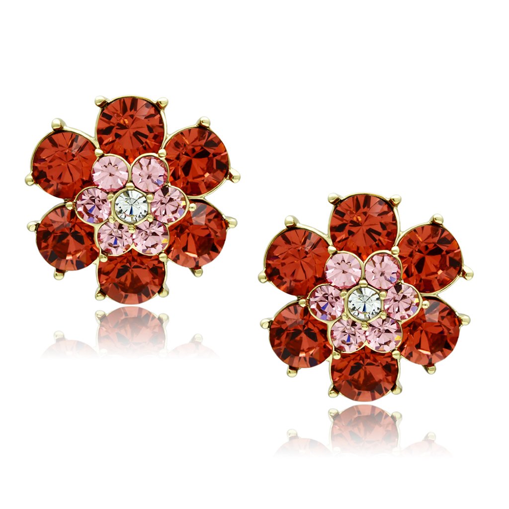 GL252 IP Gold Brass Earrings featuring multi-color top-grade crystals, elegantly designed for any occasion.