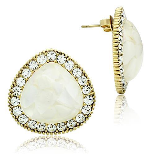 GL346 IP Gold Brass Earrings featuring clear synthetic stones, elegantly designed for any occasion.