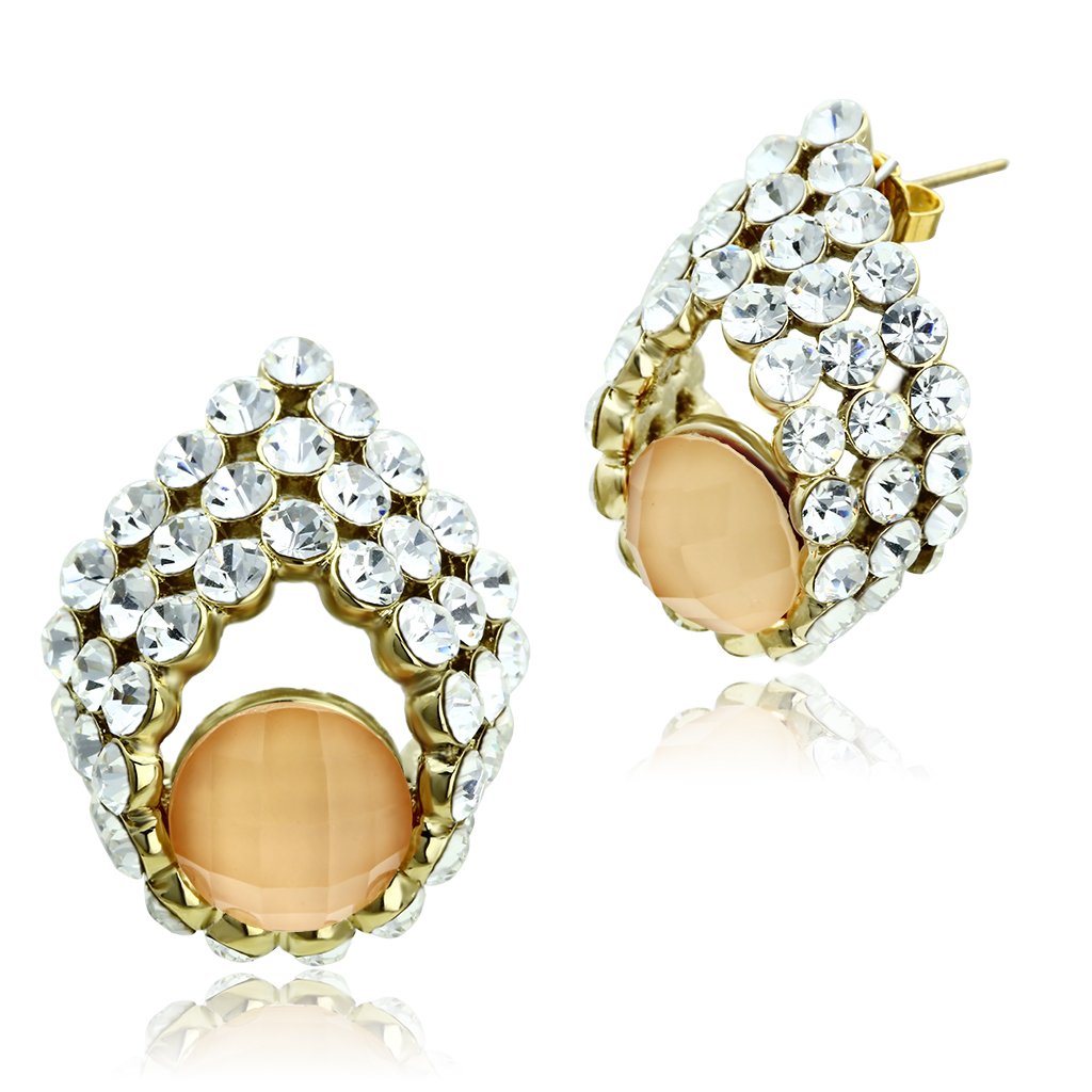 GL355 IP Gold Brass Earrings featuring vibrant orange synthetic stones, elegantly designed for stylish wear.