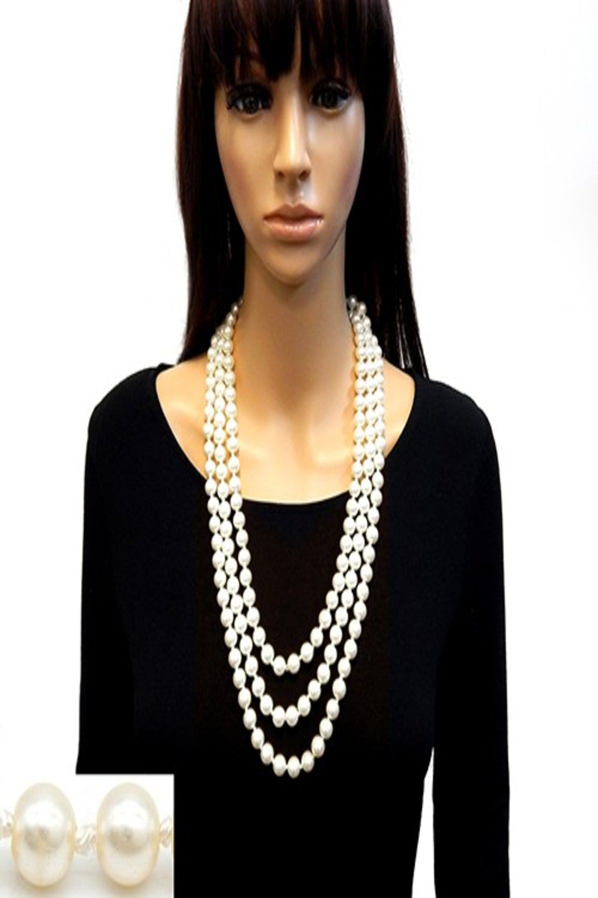 A beautiful Glass Pearl Long Necklace featuring 10MM pearls and an 84-inch length, perfect for elegant styling.