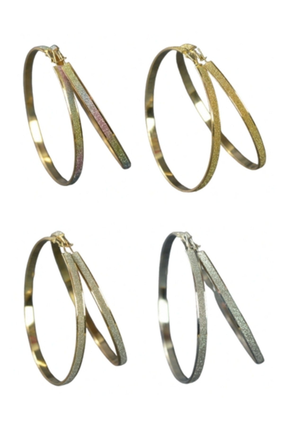 Large glittered hoop earrings with a double plated finish and lever back closure, showcasing a sparkling design.