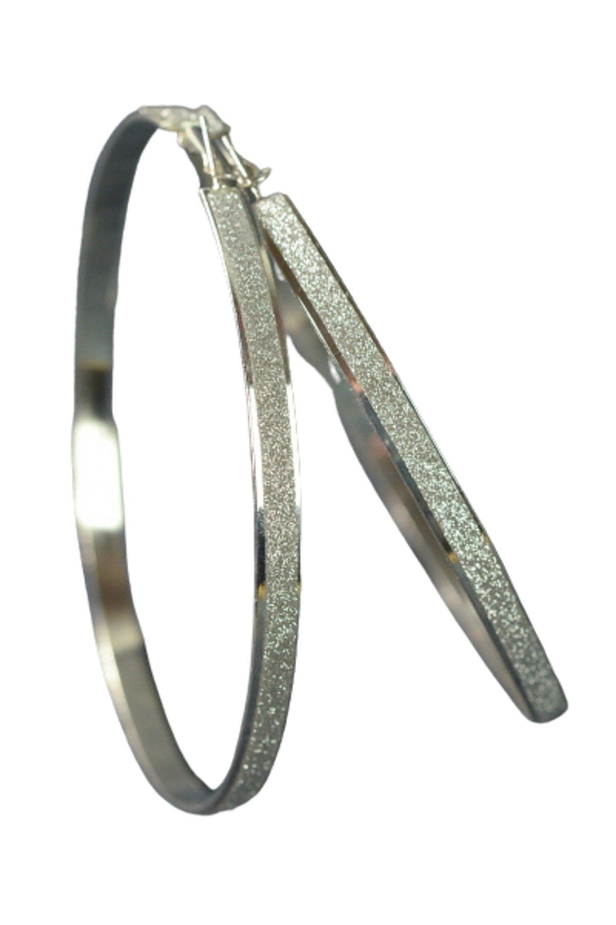 Large glittered hoop earrings with a double plated finish and lever back closure, showcasing a sparkling design.