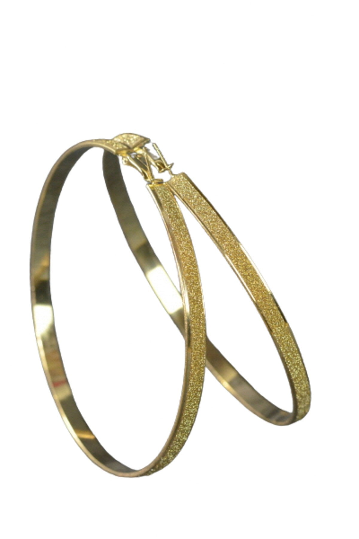 Large glittered hoop earrings with a double plated finish and lever back closure, showcasing a sparkling design.