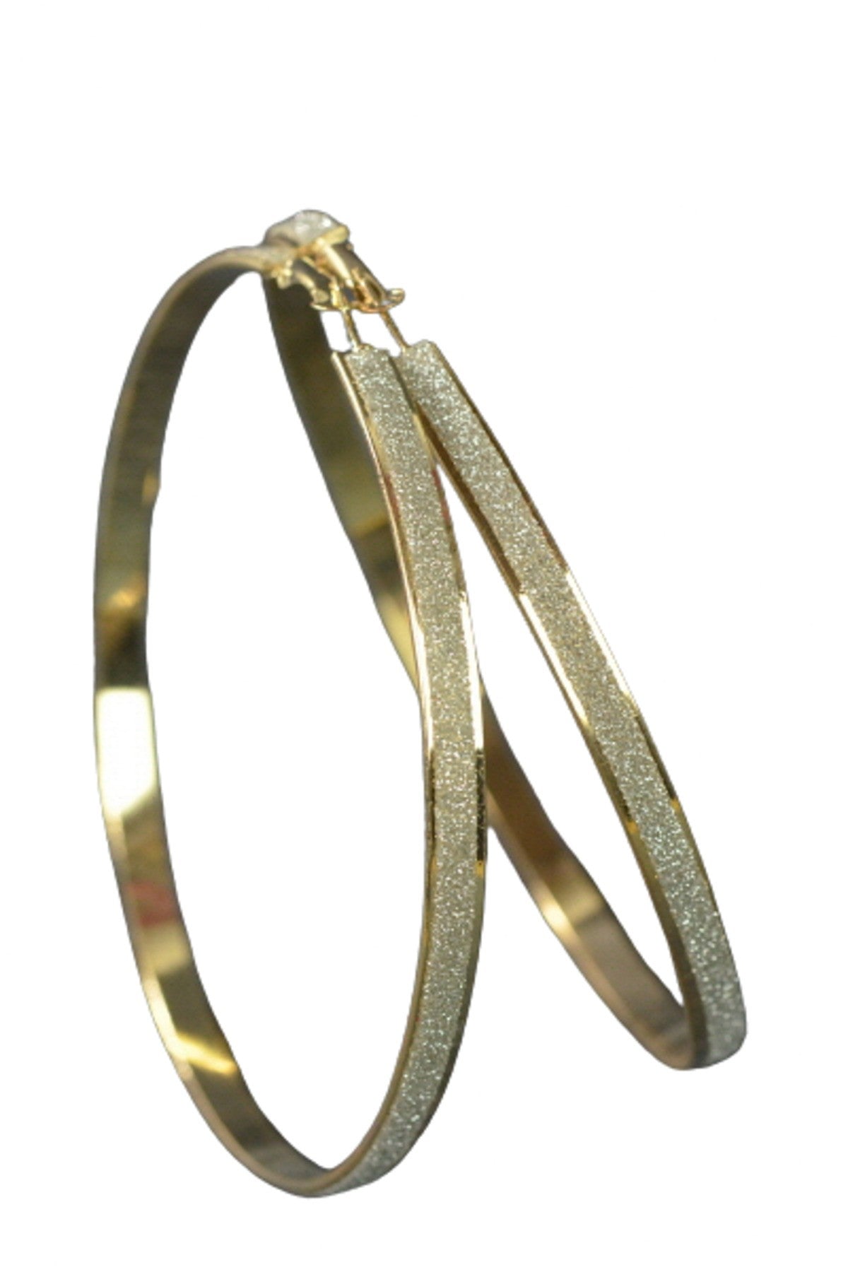 Large glittered hoop earrings with a double plated finish and lever back closure, showcasing a sparkling design.