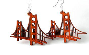 Golden Gate Bridge Earrings in Tangerine color, made from sustainably sourced wood with stainless steel ear wires.