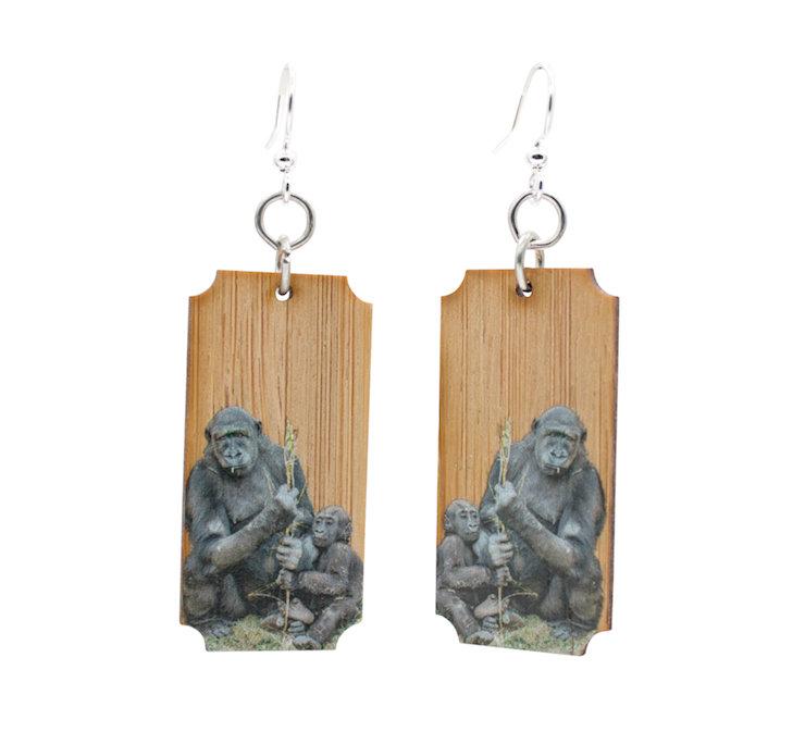 Gorilla Bamboo Earrings #904 featuring elegant minimalistic design made from sustainable bamboo, size 0.7" x 1.6".