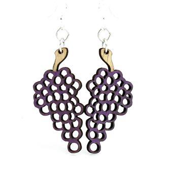 A pair of purple Grape Earrings #1106 made from sustainably sourced wood with silver-finished stainless steel ear wires.