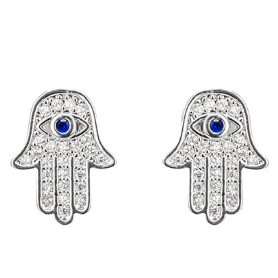 A pair of Hamsa Dainty Post Back Earrings featuring a delicate design, perfect for everyday wear and made from lead and nickel-free materials.