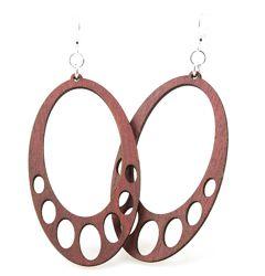 A pair of Hanging Oval Earrings #1046 made from sustainably sourced wood, featuring a warm Cinnamon color and silver-finished stainless steel ear wires.