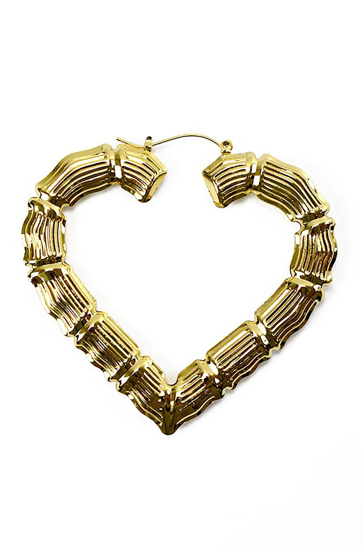 A pair of stylish heart-shaped earrings made from eco-friendly bamboo, featuring a latch back closure.