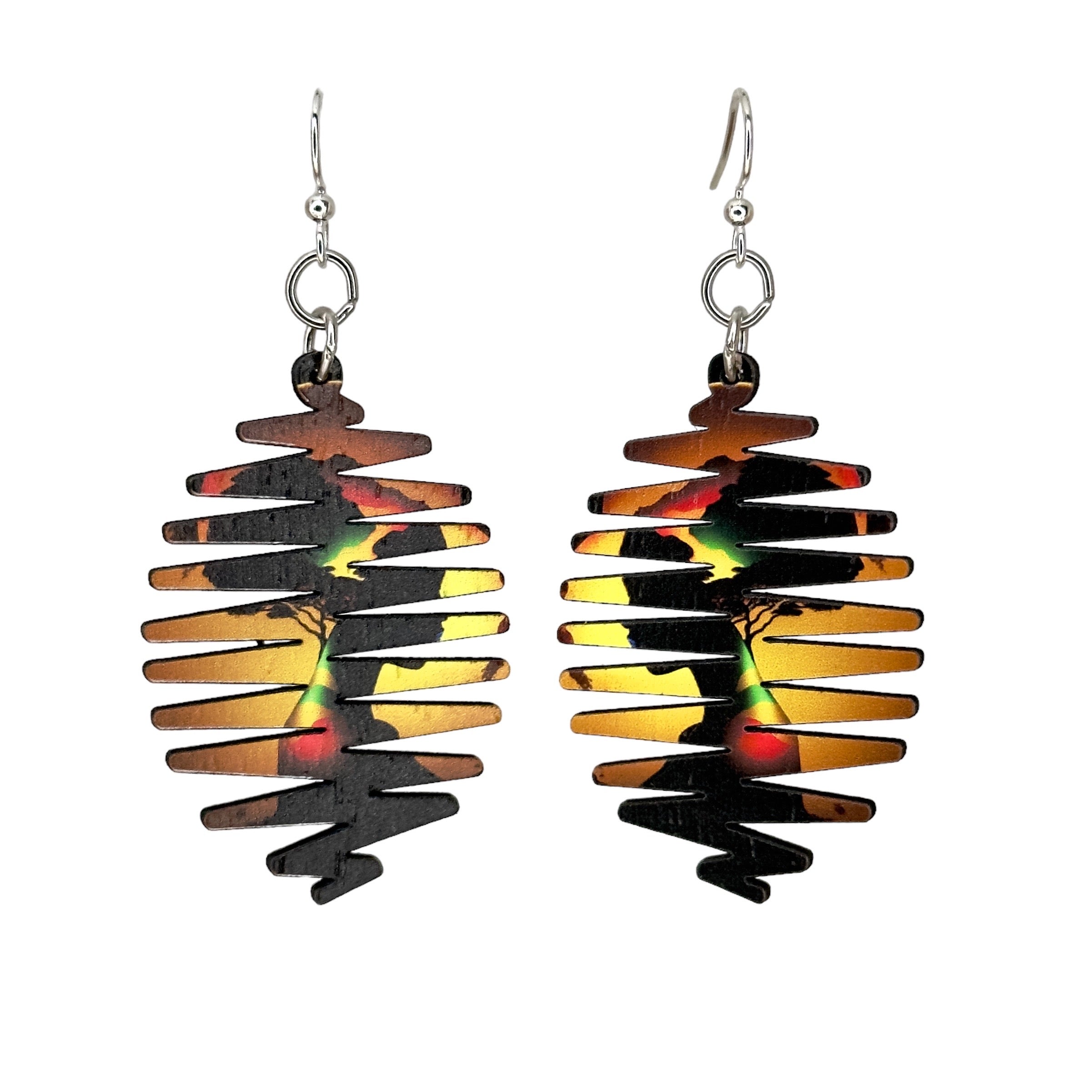 Heart of Africa Earrings #1739 featuring a colorful popsicle design made from sustainably sourced wood with silver-finished ear wires.