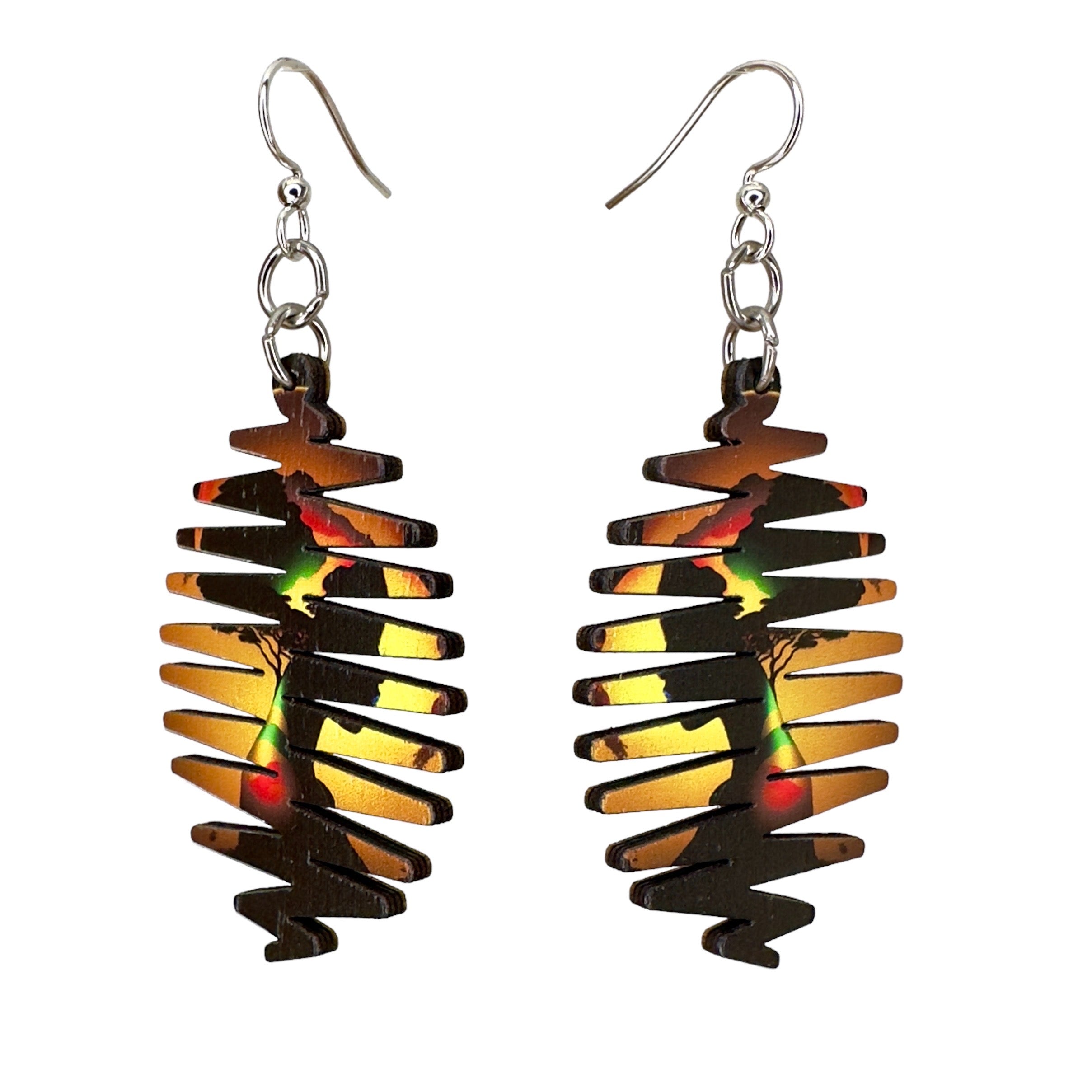 Heart of Africa Earrings #1739 featuring a colorful popsicle design made from sustainably sourced wood with silver-finished ear wires.