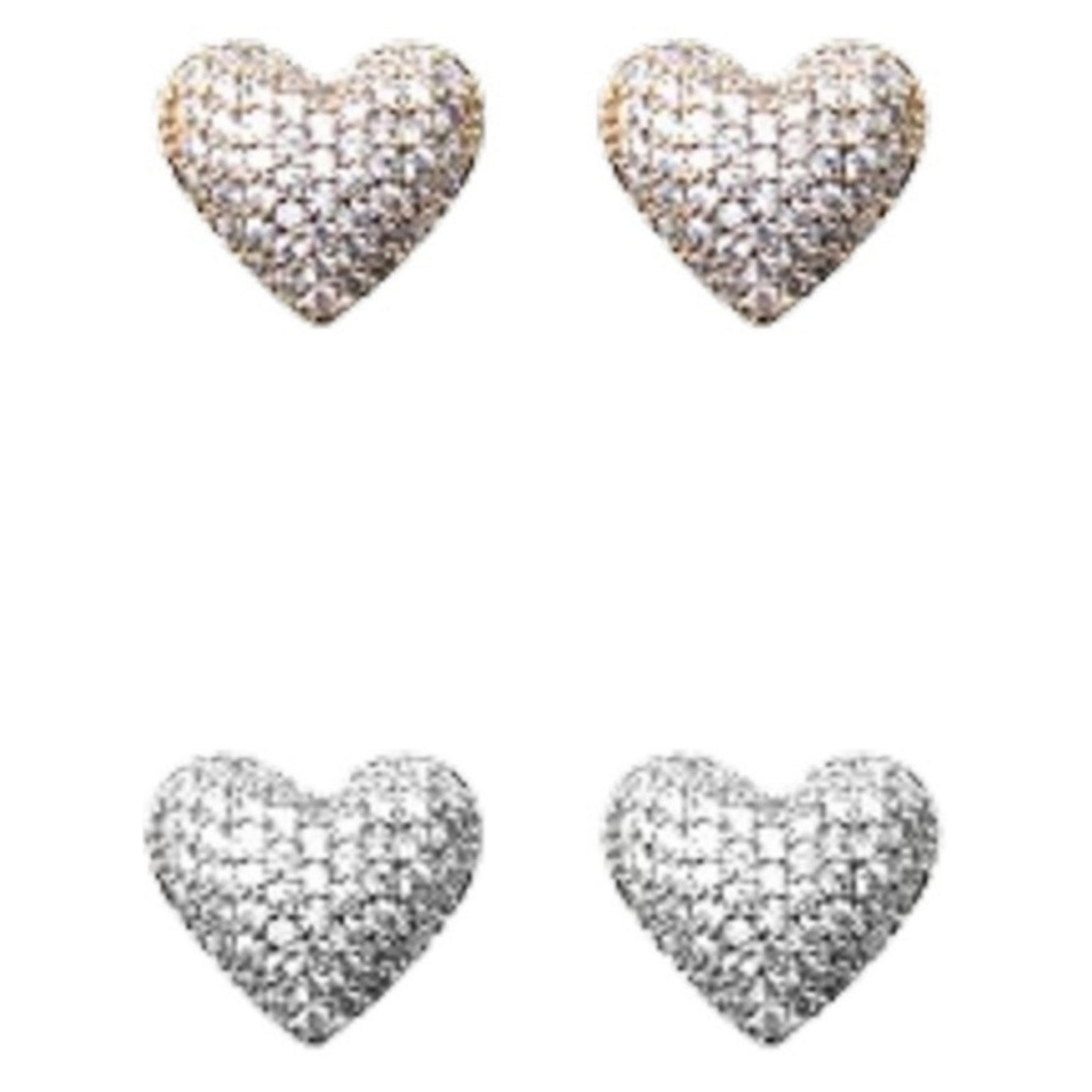 Elegant heart-shaped pave stud earrings with post back, sparkling design, perfect for any occasion.