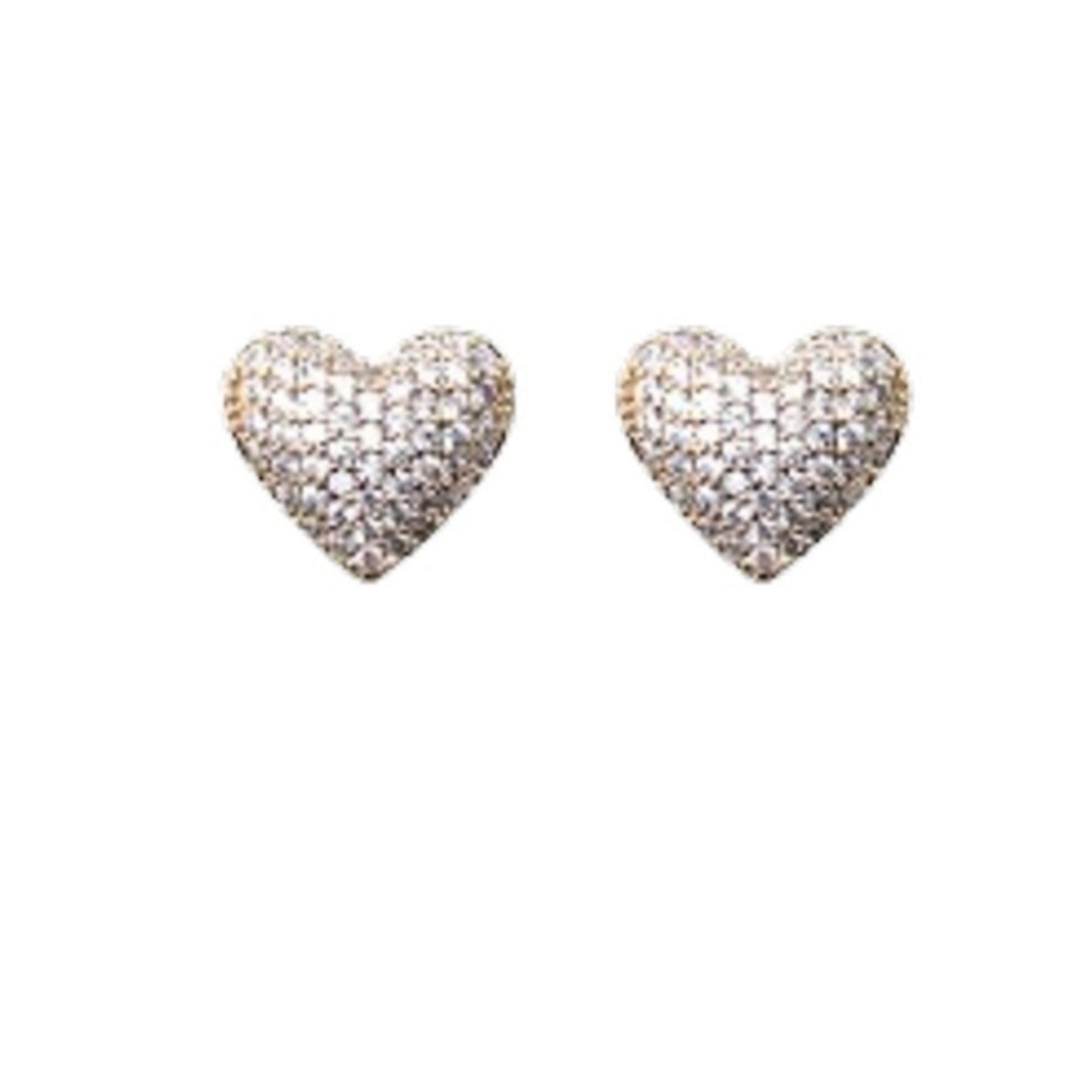 Elegant heart-shaped pave stud earrings with post back, sparkling design, perfect for any occasion.