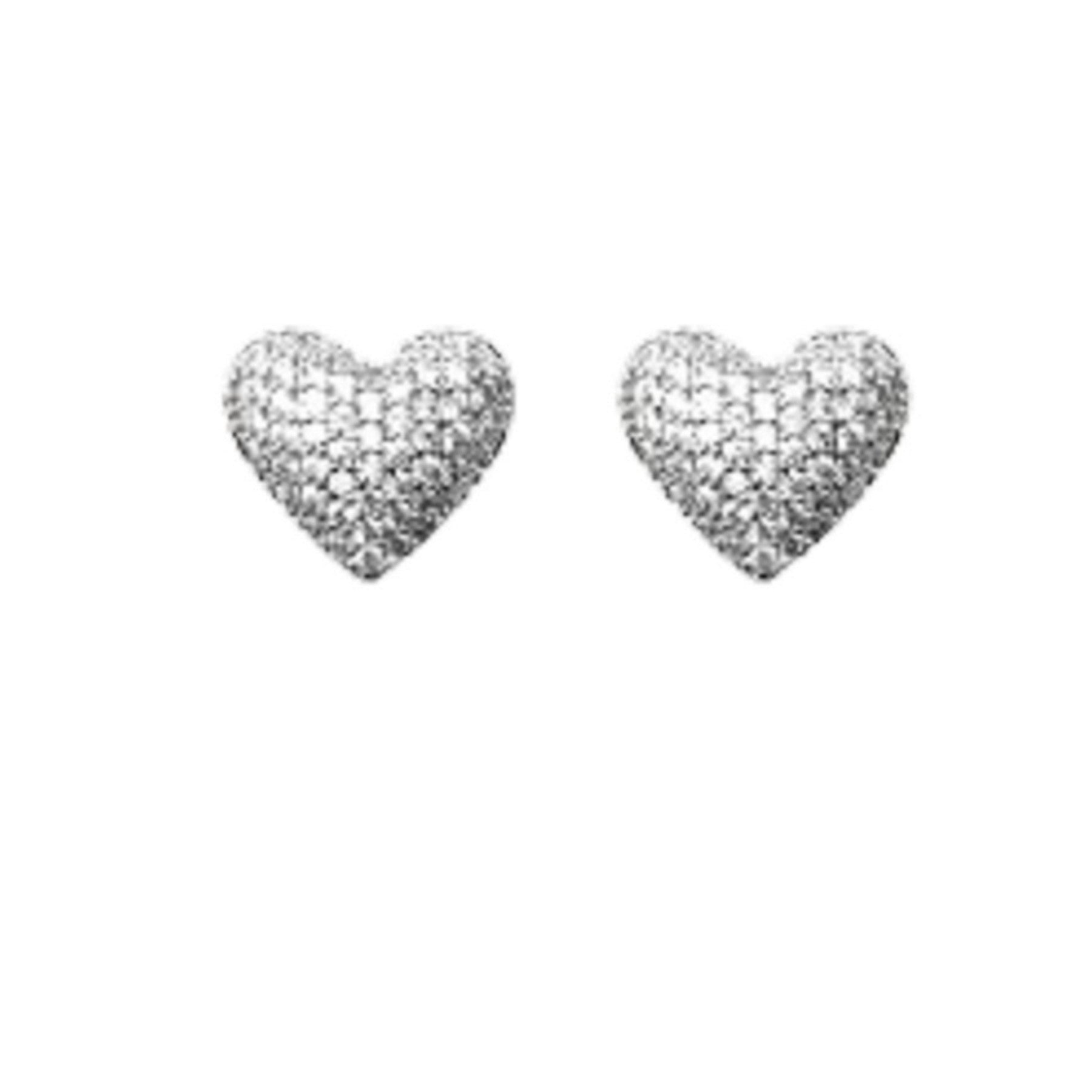 Elegant heart-shaped pave stud earrings with post back, sparkling design, perfect for any occasion.