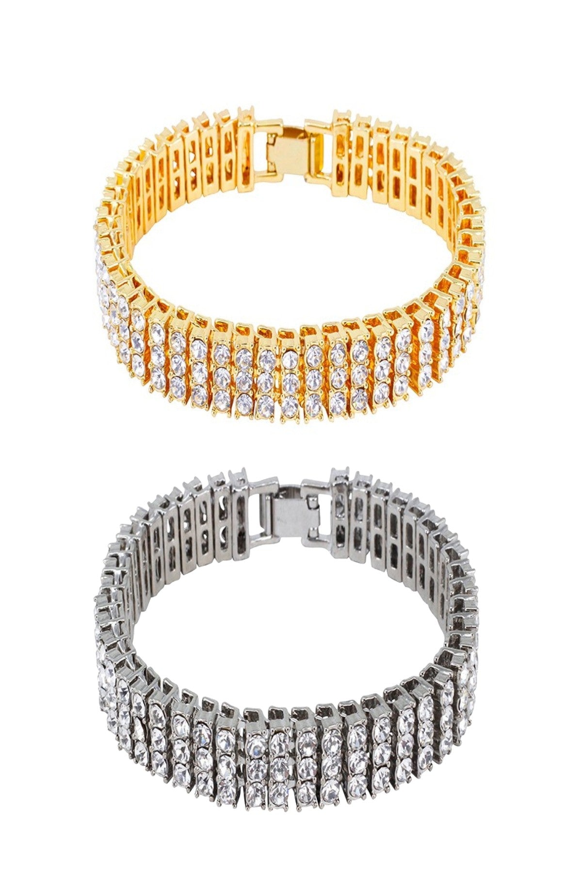 HIP HOP 14MM 3-ROW TENNIS LINK BRACELET featuring round stones and a sleek design.