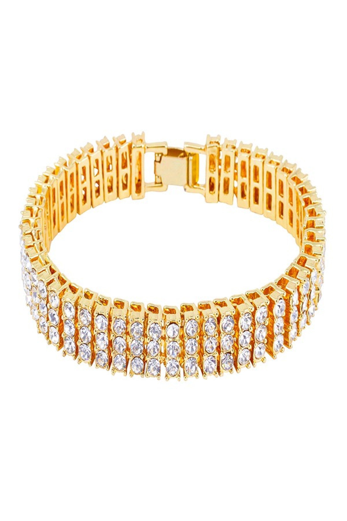 HIP HOP 14MM 3-ROW TENNIS LINK BRACELET featuring round stones and a sleek design.