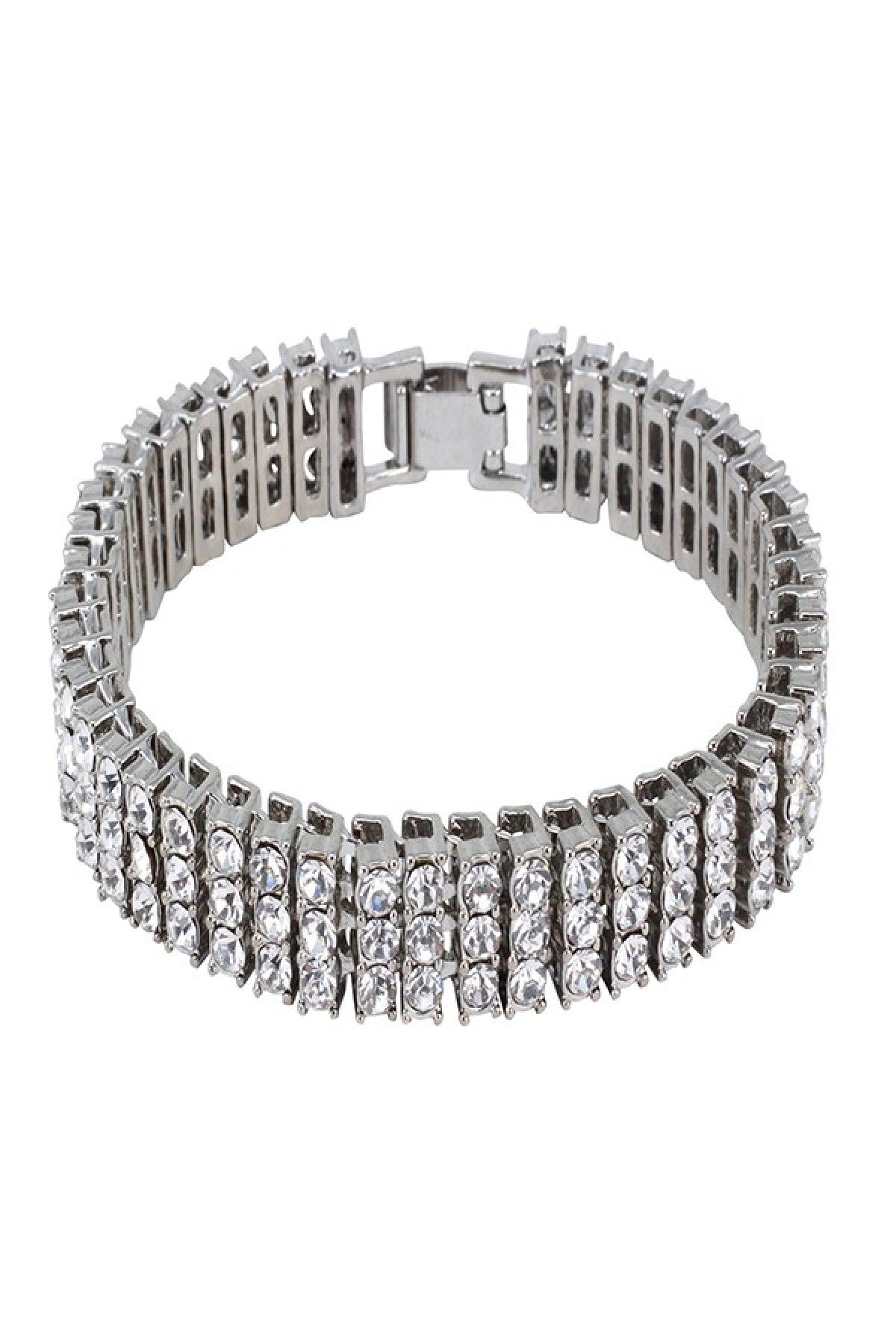 HIP HOP 14MM 3-ROW TENNIS LINK BRACELET featuring round stones and a sleek design.