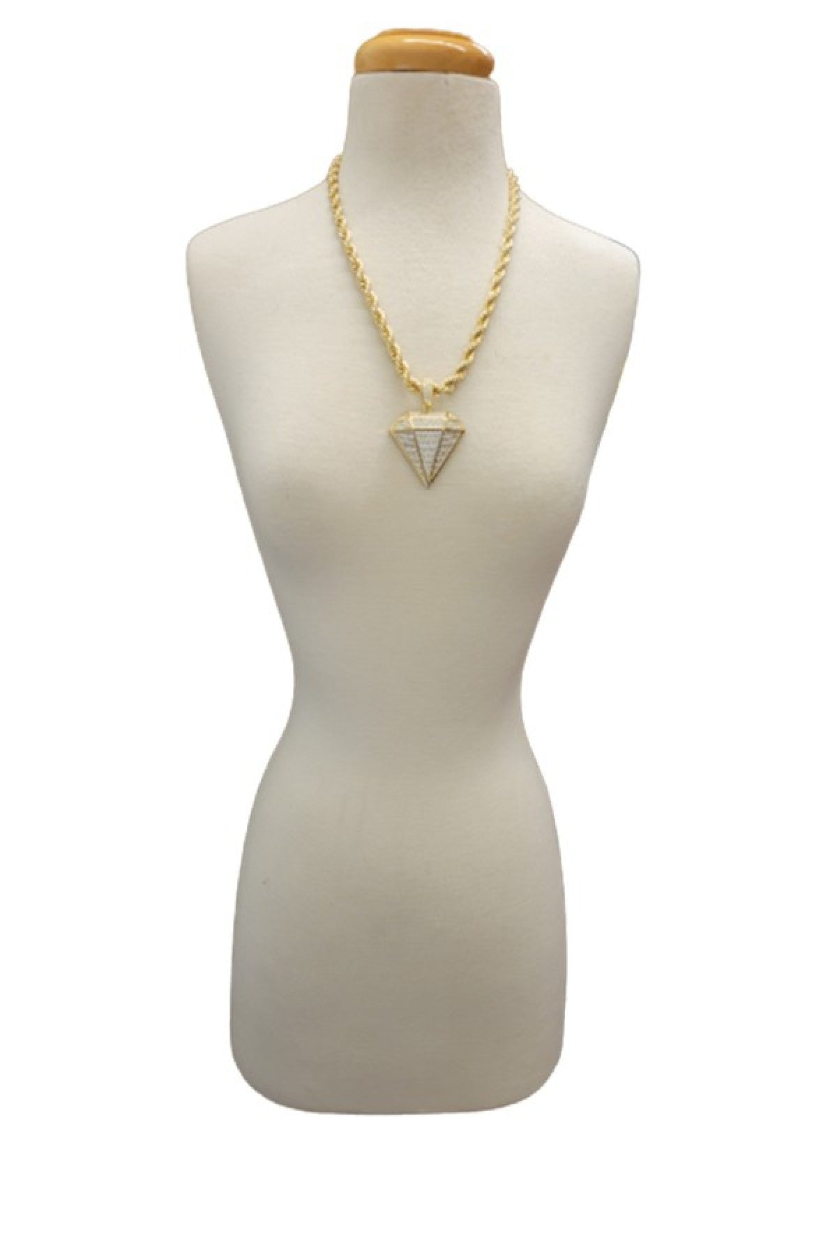 Hip Hop Iced Out Diamond Pendant on a 24-inch Rope Chain, showcasing a stunning iced-out design with a lobster clasp.