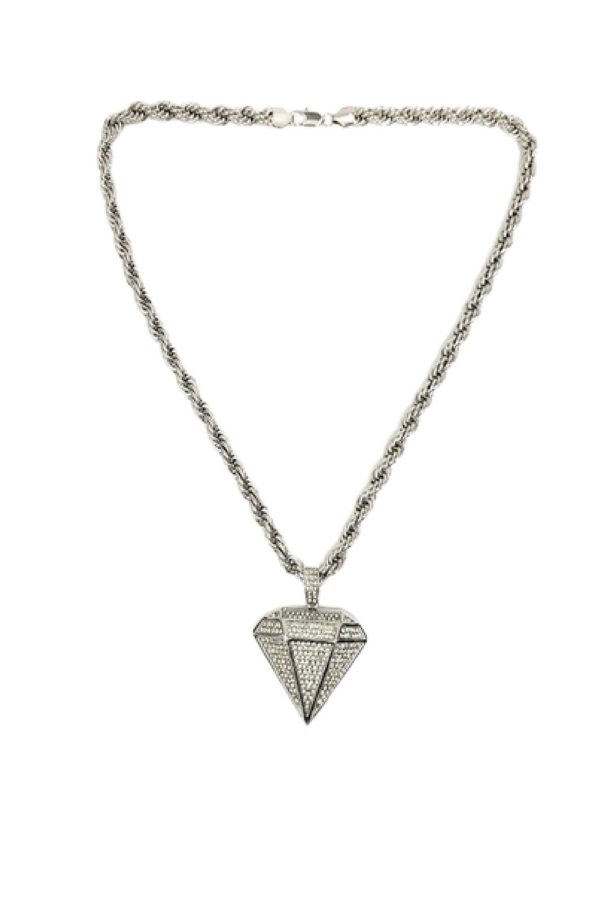 Hip Hop Iced Out Diamond Pendant on a 24-inch Rope Chain, showcasing a stunning iced-out design with a lobster clasp.