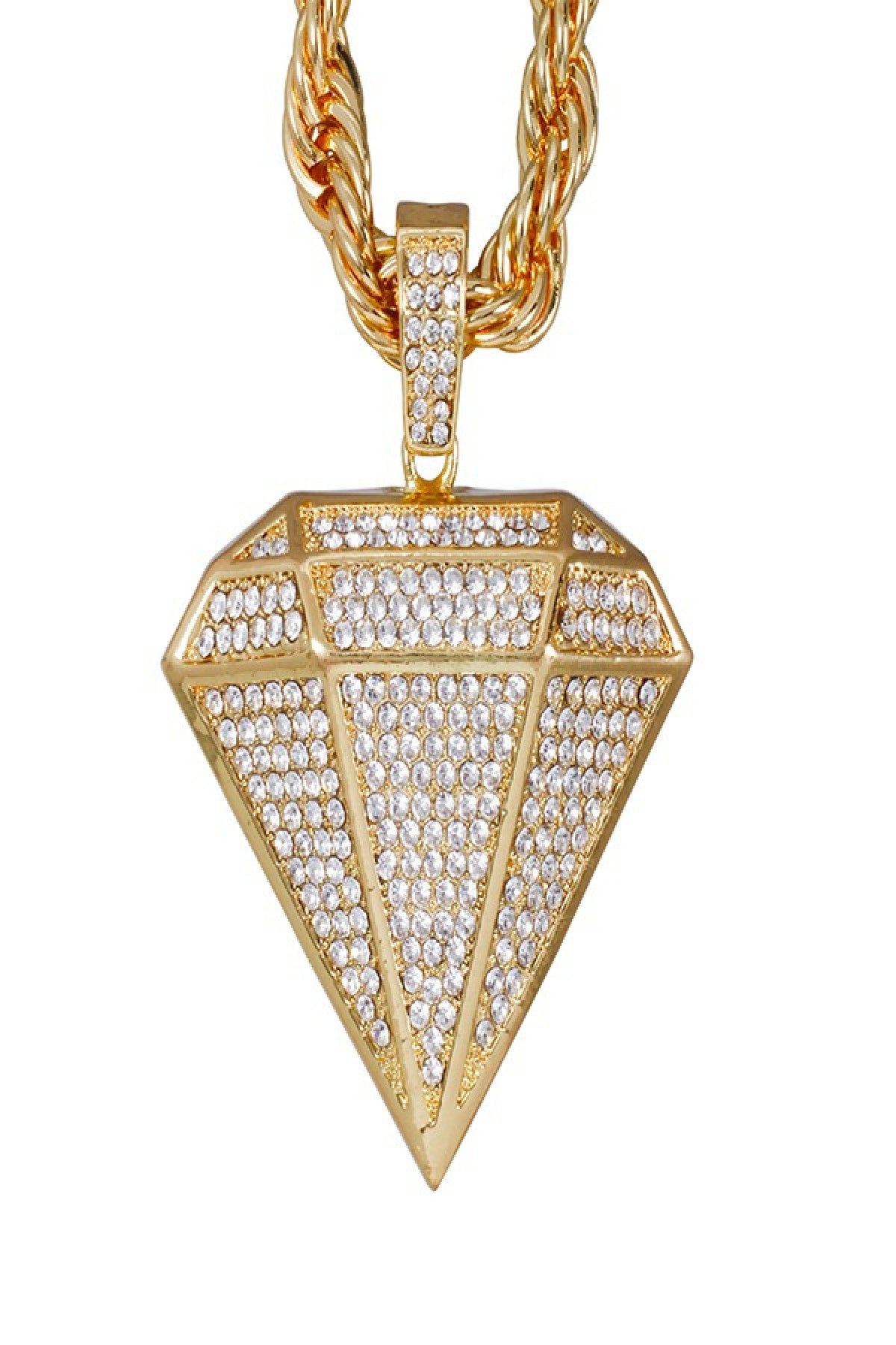 Hip Hop Iced Out Diamond Pendant on a 24-inch Rope Chain, showcasing a stunning iced-out design with a lobster clasp.