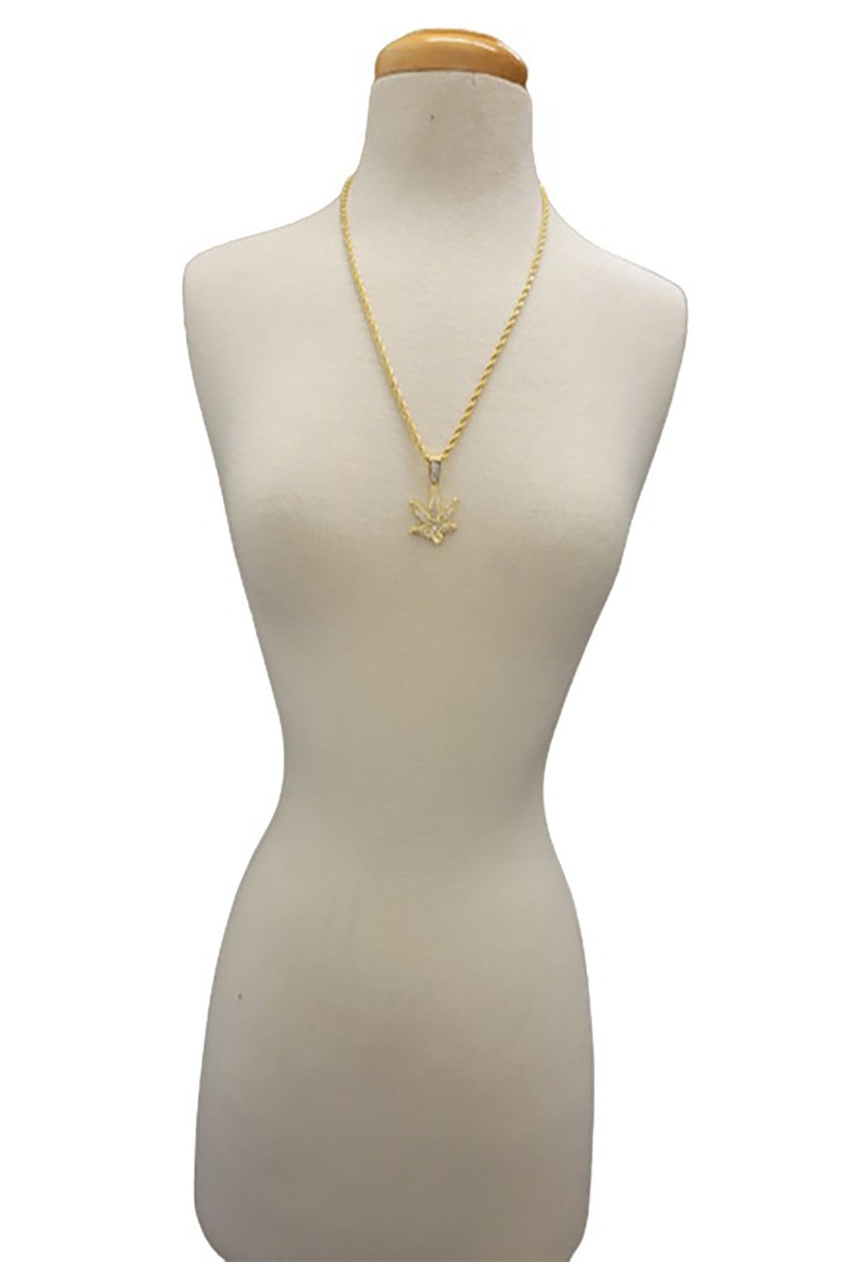 Hip Hop Iced Out Leaf Pendant Chain with a sparkling leaf design on a 24-inch rope chain, featuring a secure lobster clasp.