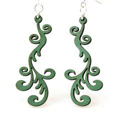 Hollander Earrings #1156 featuring a falling vine design in vibrant Kelly Green, made from sustainably sourced wood with stainless steel ear wires.